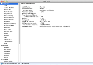 MacPro 1,1 Hardware Info
